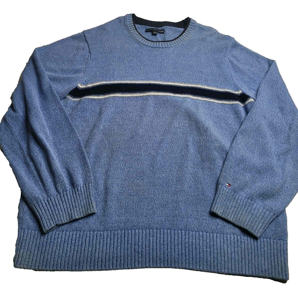 Tommy Hilfiger Blue Stripe Sweater Men's XL 100% Cotton Y2K